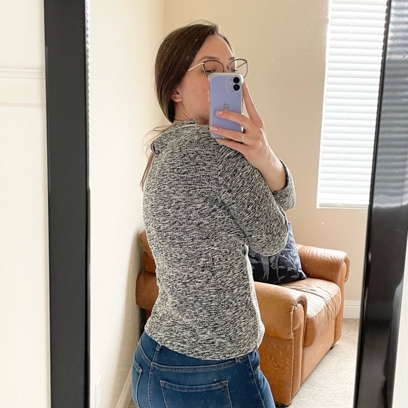 🎃 Ann Taylor Tweed Cotton Grey 3/4 Sleeve Blouse Small - Picture 3 of 12